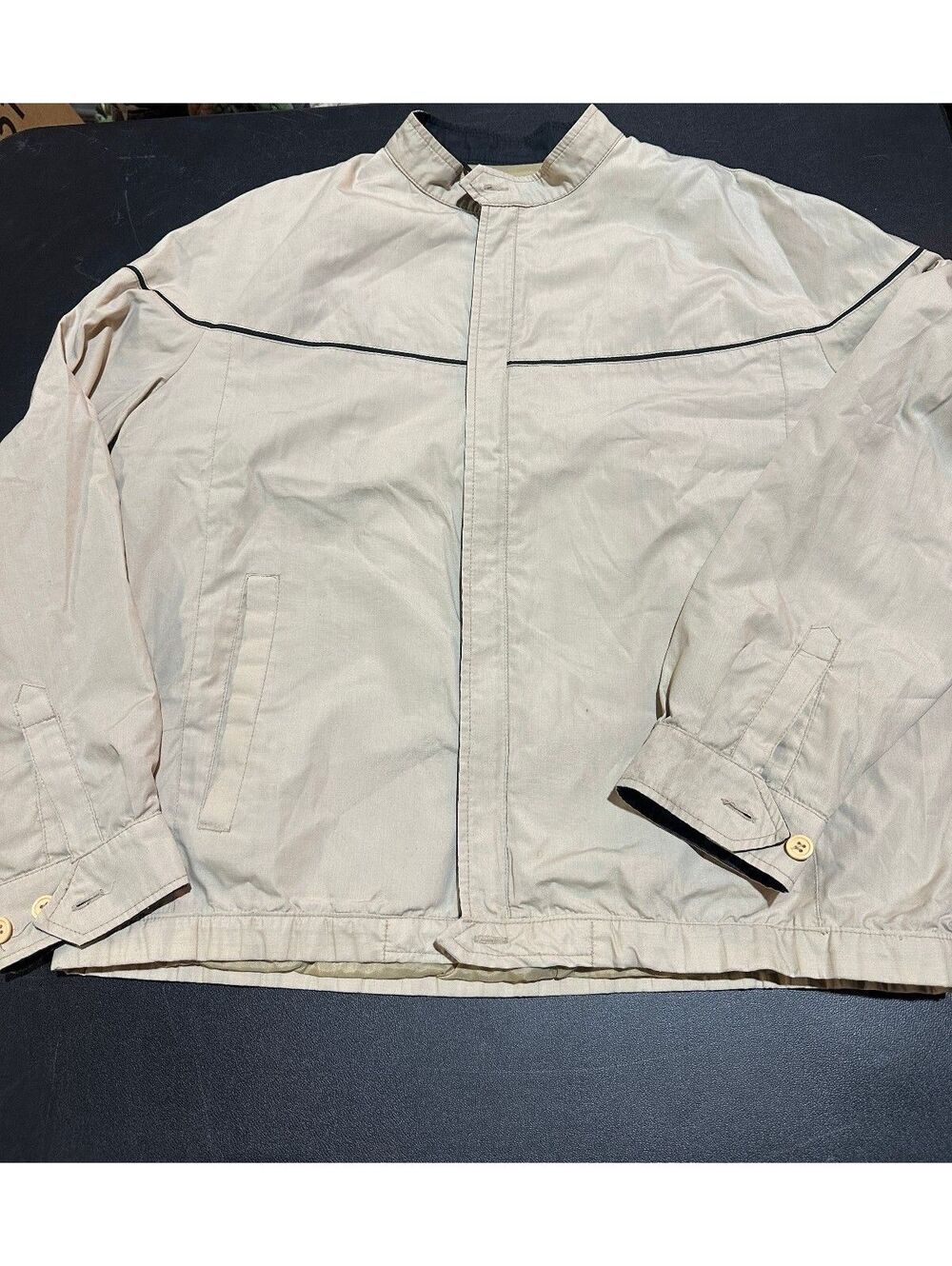Vintage London Fog Khaki Jacket 40R Black Piping